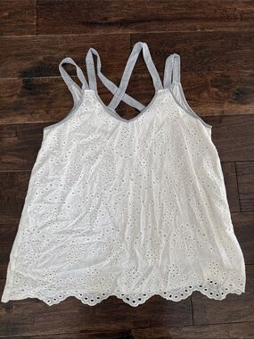 Hem & Thread White Eyelet Crisscross Tank Top